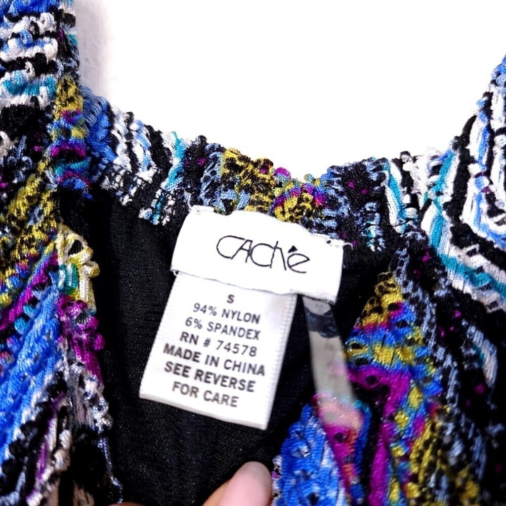 Cache Plisse Point Stripe Geometric Print Cami Ma… - image 3